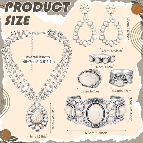 Image of Ecally Bohemian Western Jewelry Turquoise Set Women Country Pendant Long Choker Layered Bracelets Earrings Ring for Women