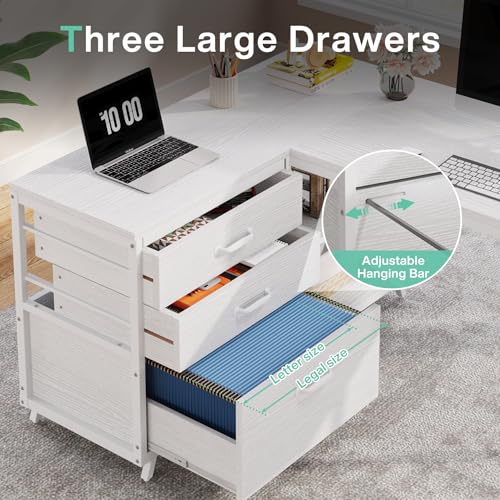 Image of Tribesigns L-Shaped Computer Desk with 3 Drawers, Reversible Corner Home Office Desk with Shelves, 53-Inch Industrial PC Desk Study Writing Table Workstation for Small Space, White