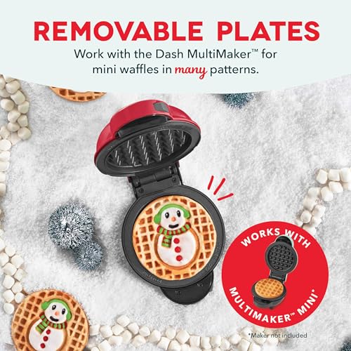 Image of Dash MultiMaker Mini System Removable Plate Set - Nonstick Replacement Plates for Christmas Waffle Breakfast - Waffle Maker Not Included - 4-Inch - Two-Pack - Snowman & Tree
