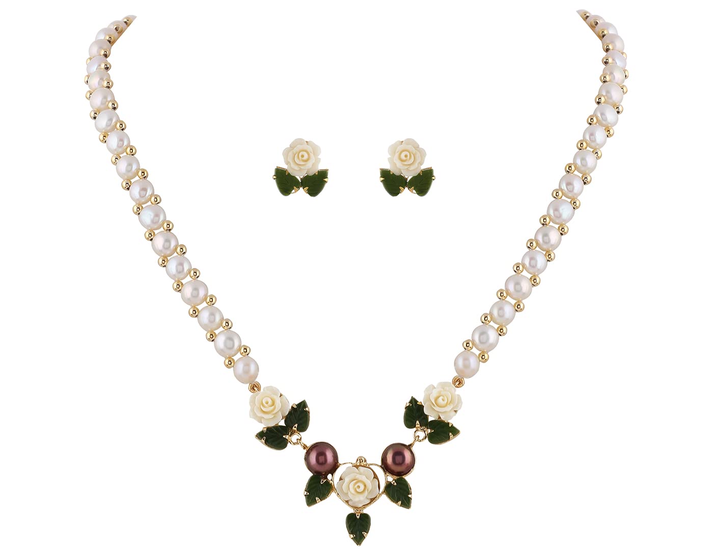 Hyderabad Jewels Natural Fresh Water Pearl Necklace Chain With Flower Pendant Set for Women (Black Green White) (B09JKNTDZJ) Amazon Price History, Amazon Price Tracker