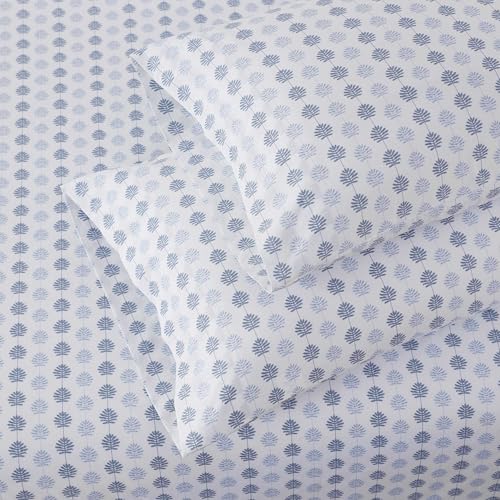 Image of Tommy Bahama - King Size Sheet Set, Soft Cotton Percale Bedding with Fitted Sheet and Pillowcases, Deep Pocket, Coastal Room Decor (Jasmina Blue)
