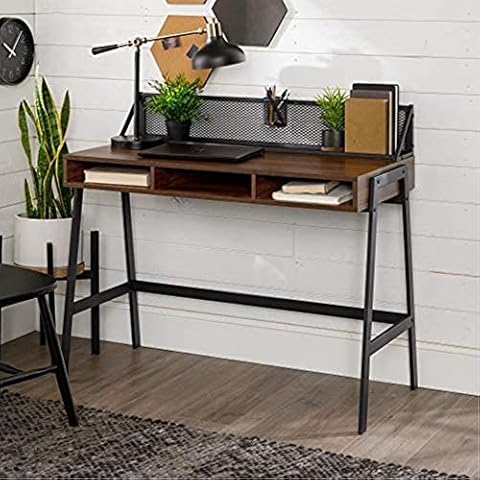 Walker Edison Industrial Mesh Wood Laptop Computer Writing Desk Cover