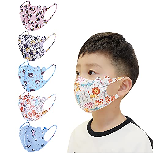 Kids Children Cute Cartoon Face Mask, Washable Face Shield Cover, Anti-Dust, Reusable 5Pcs
