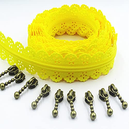 Tirador de cremallera 2M 4 3# 20 Cremallera de seis orificios de encaje de nailon de color utilizado para coser y accesorios de ropa de falda-Amarillo, 3#, 2 metros Cover