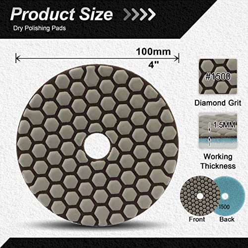 FOCSTOL Diamond Dry Polishing Pads - 8pcs 100mm Grit 1500 Polishing Kit for Granite Marble Artificial Stone Quartz for Angle Grinder - Image 2