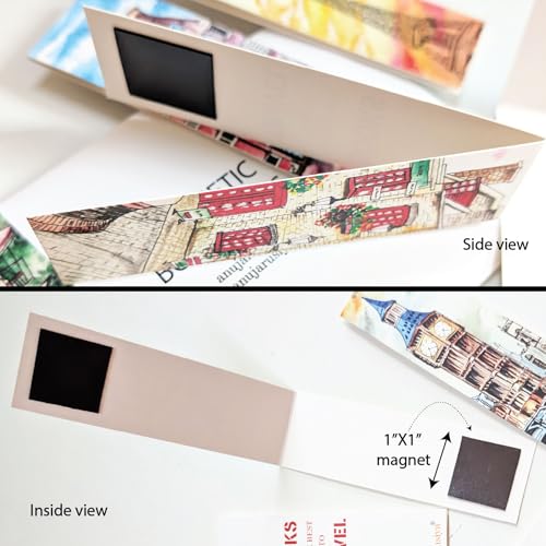 Image of Antara Travel Magnetic Bookmarks with Quotes | Digitised Handpaintings | Laminated Matte Finish | Set of 6 | 1.5 inch X4.6 inch |Best Gift for bibliophiles