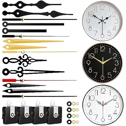 4 PCS High Torque Quartz Clock Movement Mechanism Replacement Clock Kit with 5 Different Pairs of Hands Clock for DIY Repair Clock Parts Shaft Lengths 12mm 15.5mm 21.5mm (Style 1) Cover