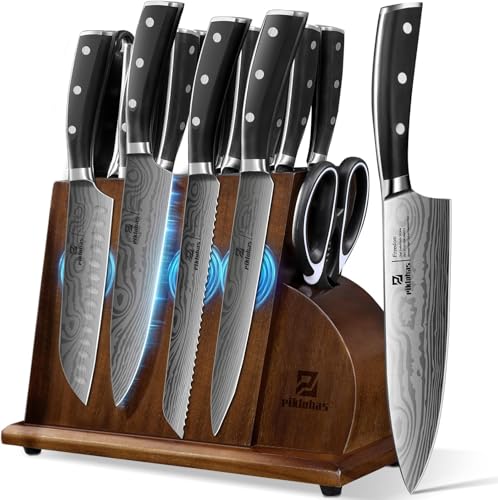 Kitchen Knife Sets with Block, 17 Pcs Knives Sets with Magnetic W...