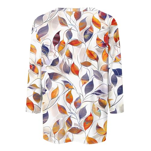 HTHLVMD Womens 3/4 Length Sleeve Tops 2025 Fall Fashion Floral Print Crewneck Causal Trendy Tunic Tops for Women