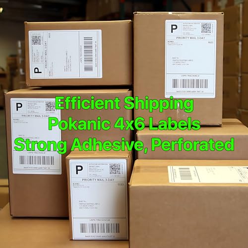 Pokanic Fanfold 10 x 15 cm - 500 etiquetas térmicas empilhadas direto branco forte adesivo perfurado