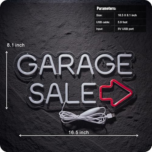 Image of Garage Sale Neon Signs for Event Yard Signs Large Directional Arrows (Red white gargae sale)