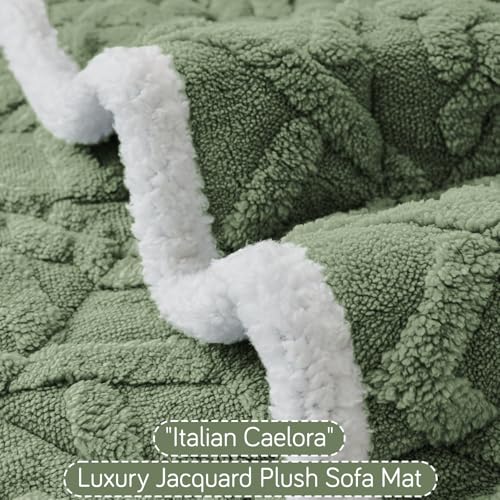 Image of HOKIPO 'Italian Caelora' Luxury Jacquard Plush Sofa Backrest Cover Mat 55x80 cm | Pack of 1 Anti Slip Backrest Mat, Sage Green (AR-6225-GRN)