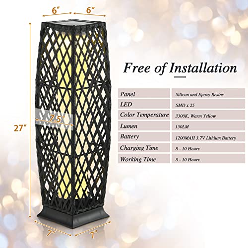 Tangkula 2 Pieces Outdoor Solar Powered Floor Lamps, IP65 Waterproof Wicker Floor Lamps with Auto On/Off LED Light, Outdoor Decor Lanterns for Garden Porch Pool Pathway Driveway (Diamond-Black) - Image 6