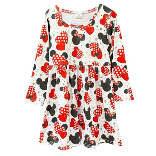 AQHOFSV Toddler Baby Girls Valentine's Day Dress Long Sleeve Minie Heart Colorful Heart Pattern Dresses Milksilk