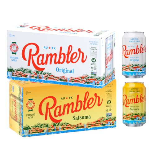 Image of AUTX RAMBLER Sparkling Water, Texas Limestone Mineral Blend, Original x Satsuma, 12-Ounce Cans, 8 Count x 2 (16 Cans Total)