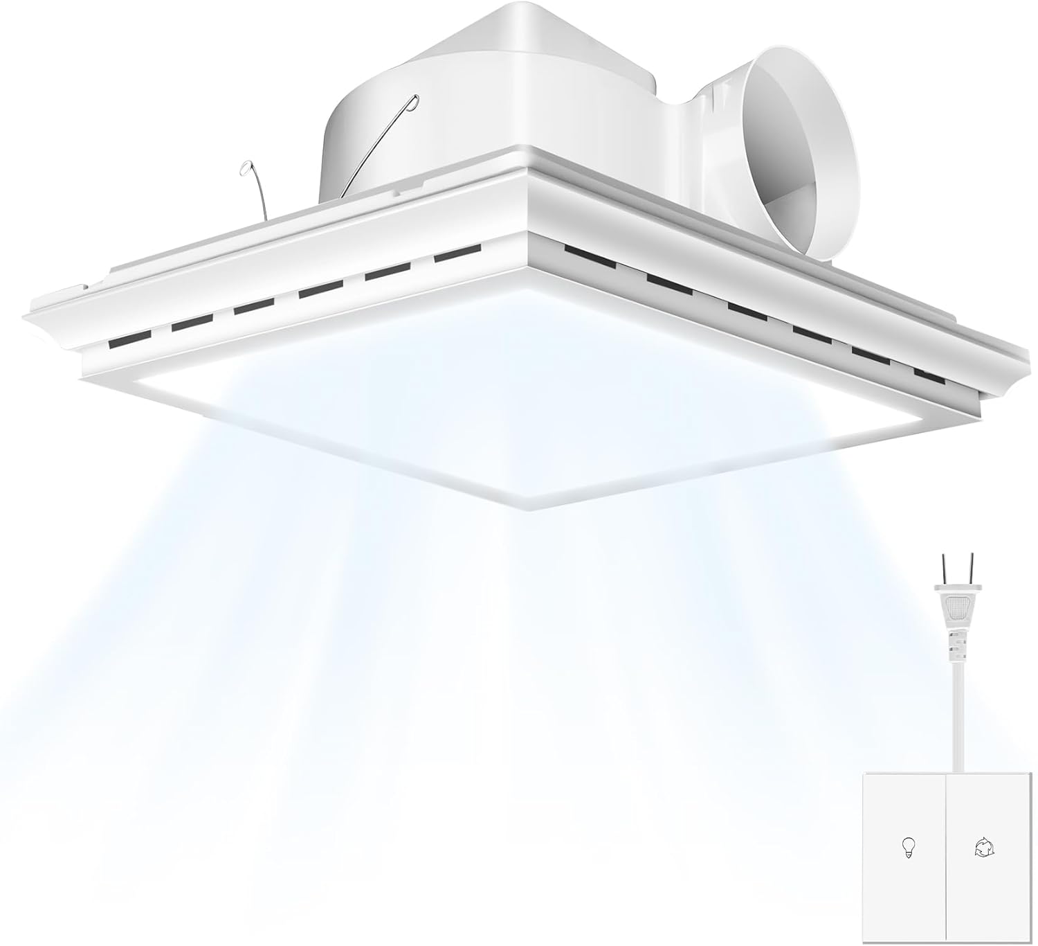 Bathroom Exhaust Fan with Light, 13" Inch Square Bath Fan Light, 141CFMCeiling Mount Ventilation Fan, Ultra Quiet 1.0 Sone Shower Exhaust with LED Lights for Home/Office