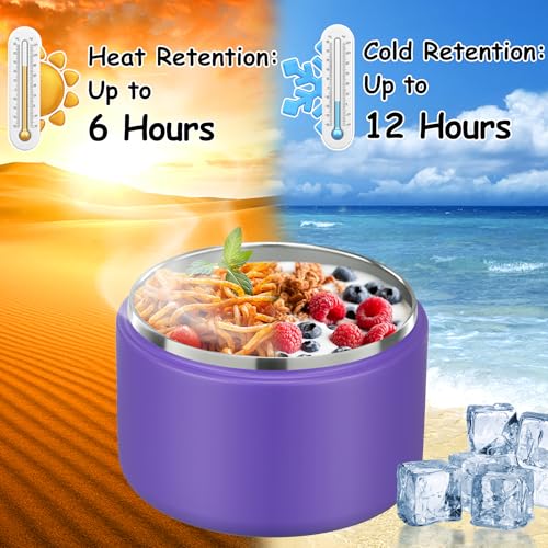 12oz Insulated Vacuum Food Jar with Buckle Lid Wide Mouth Soup Thermo for Hot Food Kids Leakproof Stainless Steel Lunch Container (Purple, 12OZ)