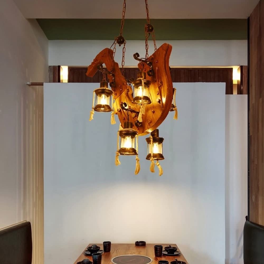 Lampa wisząca z drewna saksofonowego z 4 światłami
