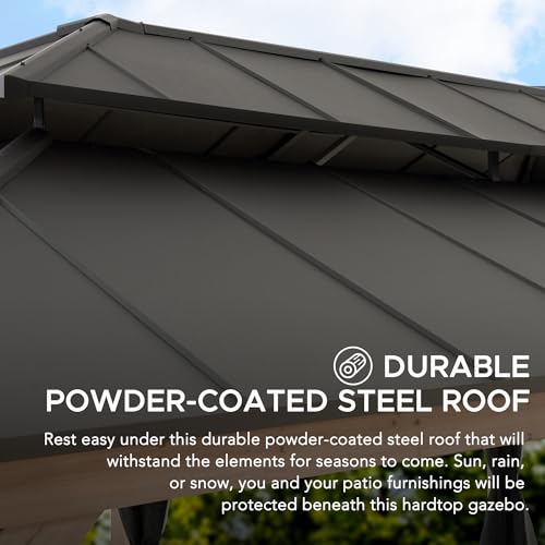 SUNJOY 12 x 20 ft. Wood Gazebo, Outdoor Patio Cedar Framed Wooden Hardtop Gazebo with 2-Tier Metal Roof, Suitable for Patios, Lawn, and Backyard, Dark Brown Roof + Dark Wood Frame - Image 4