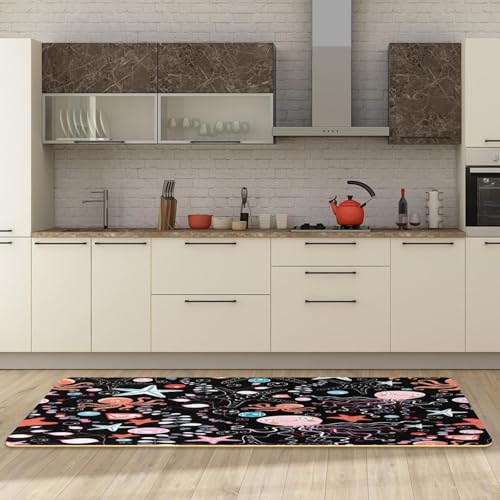 Tapis de cuisine吸水防滑2件套 乌贼海星图案走廊洗衣房地垫