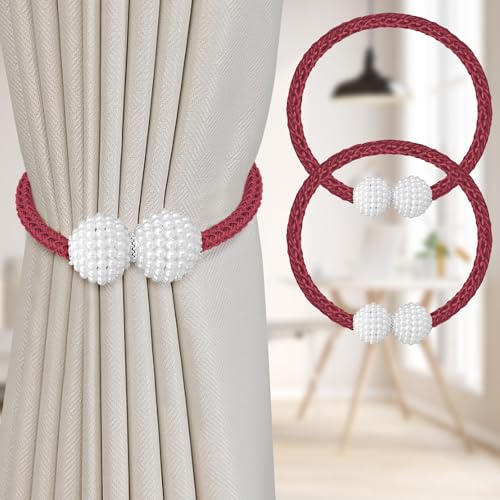 Image of 2Pack Magnetic Curtain Tiebacks, Curtain Tiebacks Buckles Holdbacks Holder Hooks Clip,Decorative Drape Handmade Curtain Tie Back(Red)
