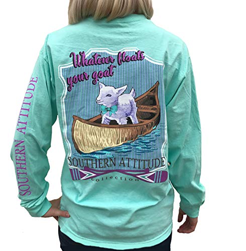 Southern Attitude Whatever Floats Your Goat Seafoam Green Long Sleeve Women's Shirt (X-Large)