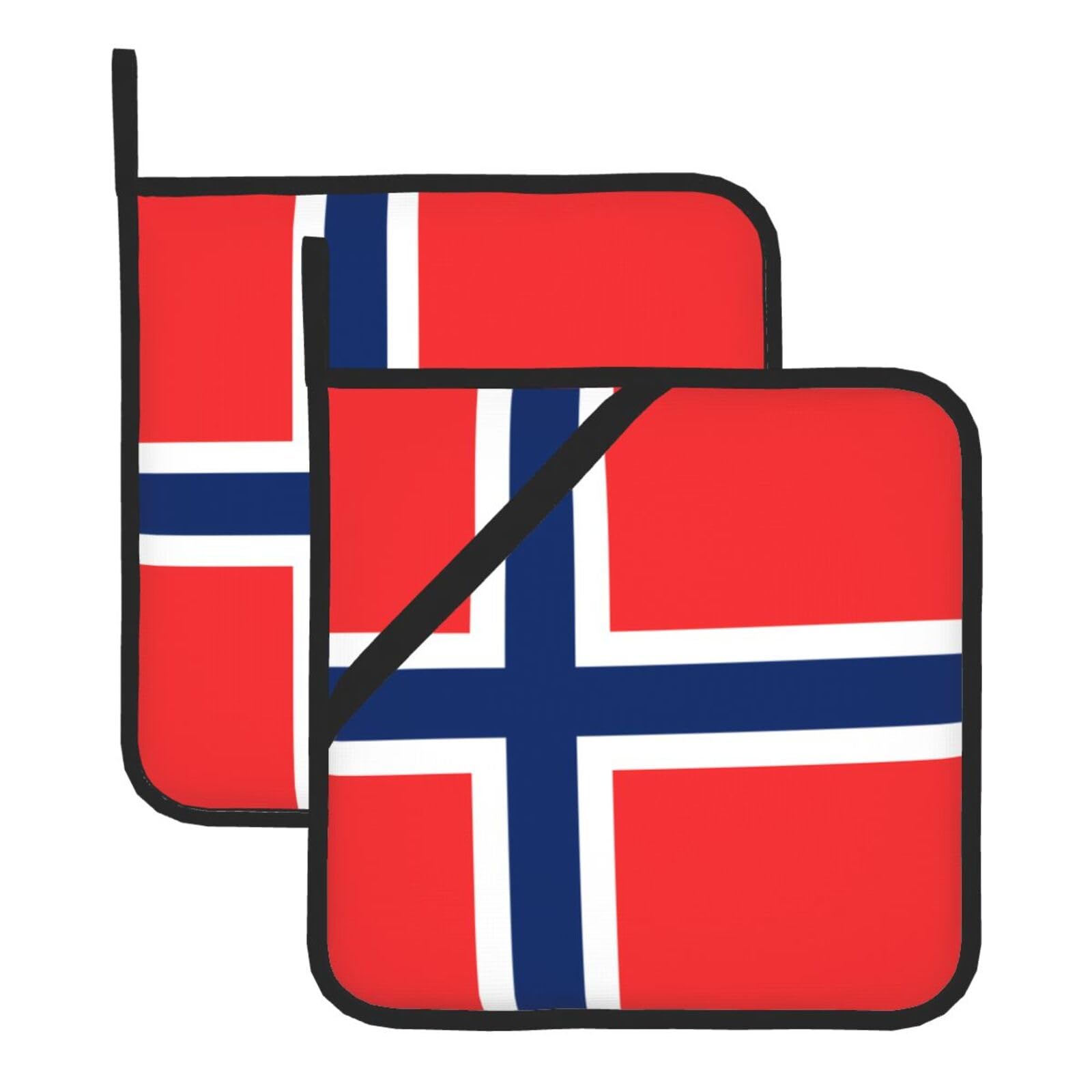 HJFCZH Norwegian flag Prints Square Hot Pads for Kitchen Counter - Waterproof Pot Holders, Durable Heat Resistant Throw Layers for Serving, Oven & BBQ - 2 Pack