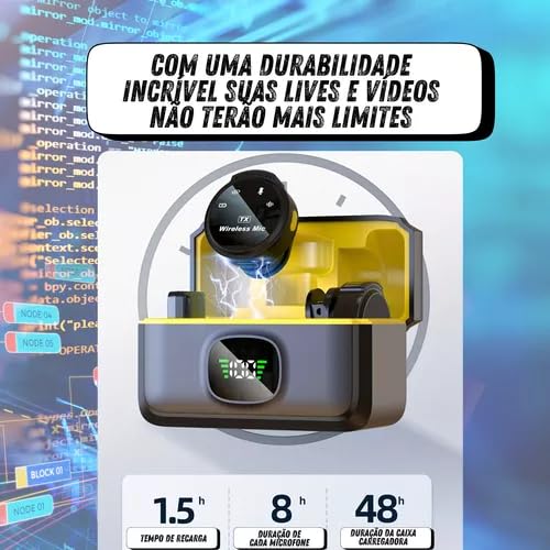 Microfone Sem Fio Duplo Lapela Celular, Microfone de lapela profissional sem fio com capa de carrega