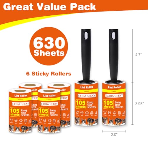 Image of Yvnicll 630 Sheets Extra Sticky Lint Rollers for Pet Hair
