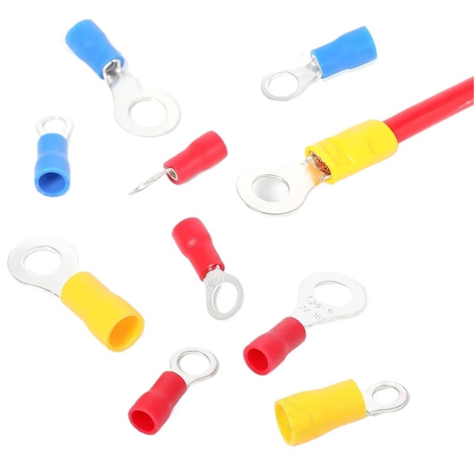 Terminales de engarzado anillo, conector Cable eléctrico M4/M5/M6, terminales casquillo aislados redondos for conexión Cables empalme rápido, 460 Uds Para Automóviles y Decoración Del Hogar
