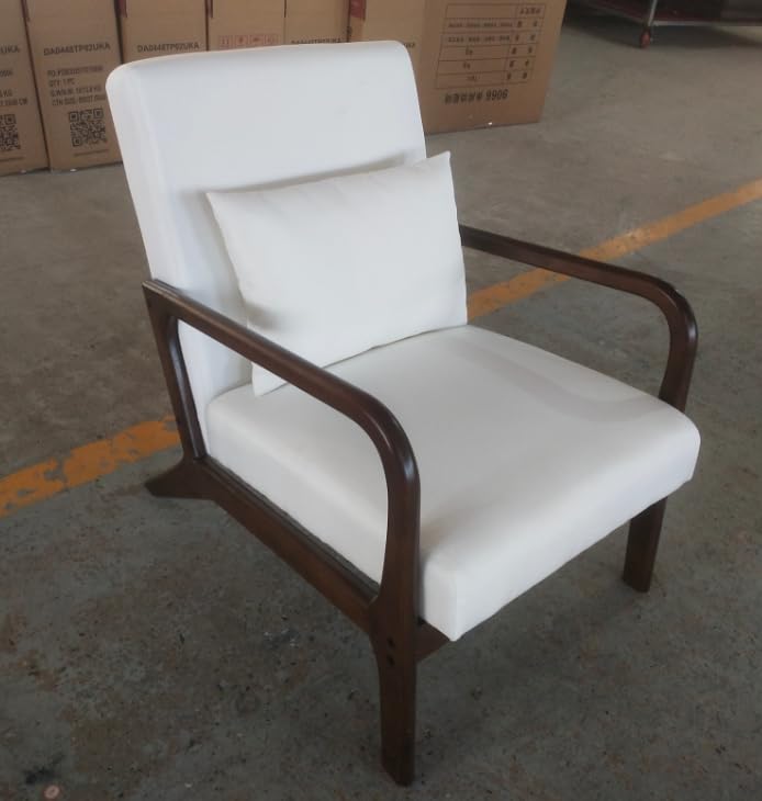 FiveWillowise Gepolsterter Sessel mit Armlehnen, Loungesessel mit Massivholzrahmen Relaxsessel für Wohnzimmer Schlafzimmer, Stoff Lehnsessel mit Lendenkissen, Ohrensessel, Polsterstuhl, Beige