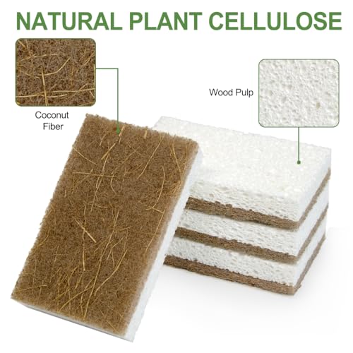 Image of CELOX 12 Pack Coconut Fiber Kitchen Cleaning Sponge, Dual-Sided Sponge for Dishwashing