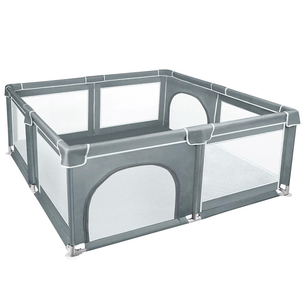 Box per Bambini, Box per Appartamento, recinto per bambini Recinto neonato in Tessuto Oxford e Rete Traspirante, con Sui Quattro Lati e Ventose con Base Antiscivolo-180 * 150 * 66 cm - grigio scuro