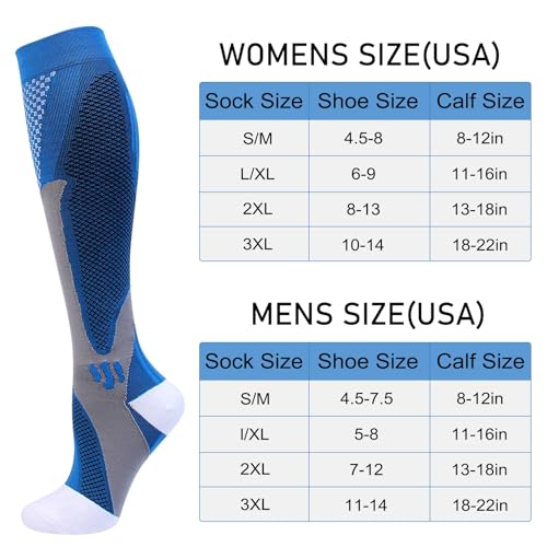 4 Pairs Compression Socks (20-30mmHg) Knee High Support Socks For Men & Women (S-XXL)