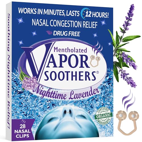 Nose Clips for Bad Smell by Vapor Soothers | Nasal Dilators for Breathing | Smell Nose Rings for Nurses | Instant Nasal Congestion Relief, Drug-Free | Nighttime Lavander, 28 Count