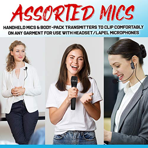 Pyleusa 8 Ch Uhf Wireless Microphone System & Rack Mountable Base 4 Handheld Mics 4 Headsets, 4 Belt Packs, 4 Lavelier/Lapel Mic With Independent Volume Controls Af & Rf Signal Indicators - Pdwm8350 #TOP5