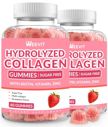 Sugar Free Collagen Gummies for Women, Collagen Protein Type I,II,III,V,X with Biotin Vitamin C D...