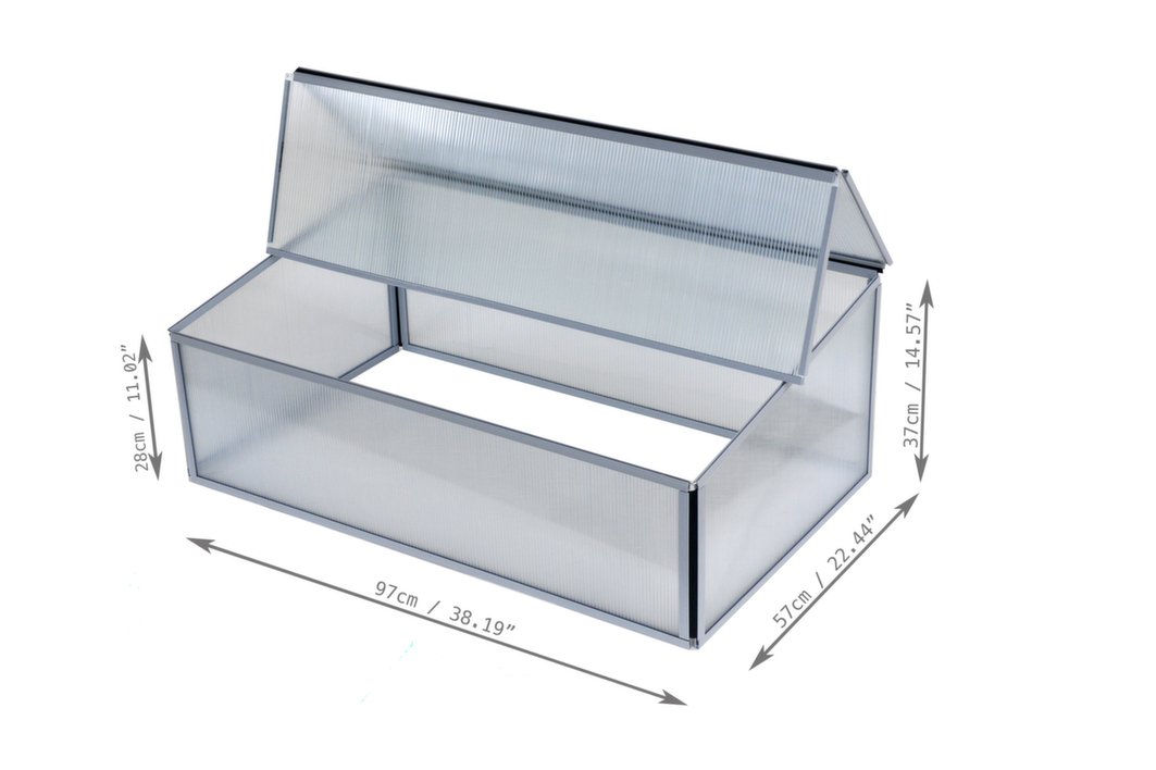 Invernadero para jardín y Balcones Slide & Grow en policarbonato Transparente 97 x 57 x H28/37 cm Fabricado en Europa.