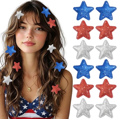 Barrettes étoile 4 Juillet bleu blanc rouge pour femme (Lot de 12)