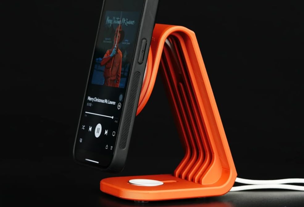 Image of Wireless 3 in 1 Charger Orange | Foldable Charging Station for iPhone, for AirPods, for Apple Watch | Qi2 Fast Charging Stand | Portable Travel Dock for iPhone 17 16 15 14 13 12 Series (Orange)