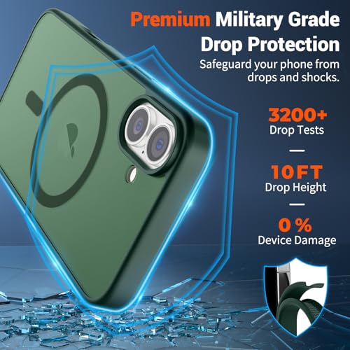Image of SUPFINE Magnetic for iPhone 16 Plus Case (Compatible with MagSafe) (Military Grade Drop Protection) Slim Translucent Matte Shockproof with Anti-Fingerprint Phone Case,Forest Green
