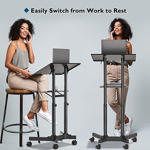 Image of BONTEC Lecterns & Podiums Portable Mobile Standing Laptop Desk, Sit Stand