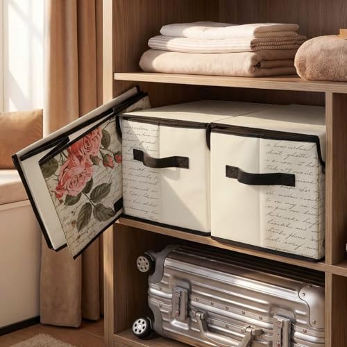 Image of Stackable Storage Bins with Lids,Closet Organizers Fabric Box for Home and Office,Blanket Clothes Organizers,Under Bed Storage Containers 3 Pack