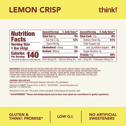 Think! Protein Bars, High Protein Snacks, Gluten Free, Sugar Free Energy Bar With Whey Protein Isolate, Lemon Crisp, Nutrition Bars Without Artificial Sweeteners, 1.48 Oz (10 Count) #TOP1