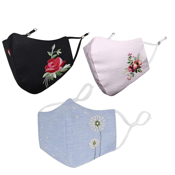 MASQ By Q-One Floral-03 Breathable Protective Reusable Washable Masks, Anti-Bacterial 4 Layer Embroidered, Fashionable Cotton Cloth Face Mask for Women and Girls with Ear Adjusters (B0CS33JYJM) Amazon Price History, Amazon Price Tracker