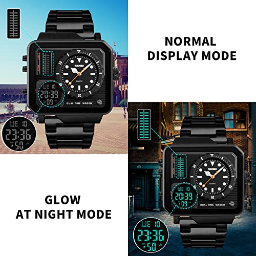 Image of SKMEI Men's Digital Sports Watch, LED Square Large Face Analog Quartz Wrist Watch with Multi-Time Zone Waterproof Stopwatch
