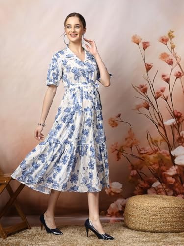 Image of Stylum Women's Floral Printed Cotton Flared Dress