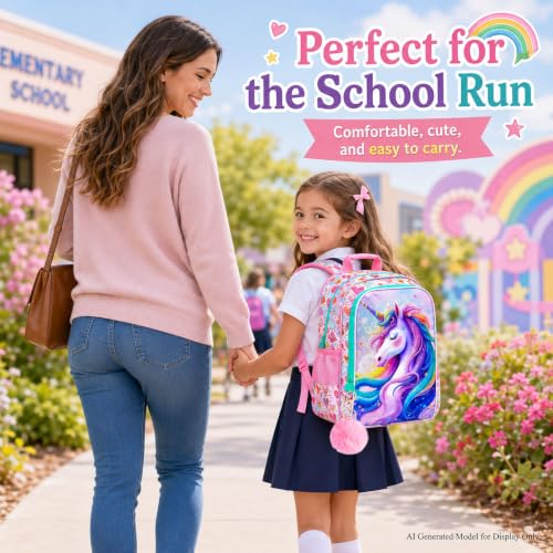 Image of CCJPX 3Pcs Unicorn Backpack, 16 inch Kids Girls Bookbag with Lunch Box, Water Resistant Elementary School Bag for Kindergarten Preschool Toddler (Pink)