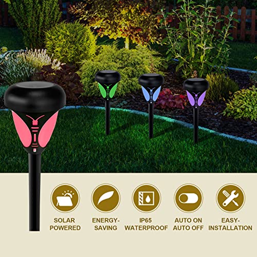 Mafuken 6 Pack Solar Outdoor Lights, Led Solar Powered Garden Lights, Ip65 Waterproof Solar Pathway Lights Rgb For Yard/Landscape/Patio/Lawn/Walkway, Rgb (Butterfly) #TOP1