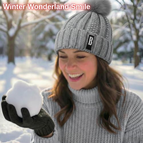 Image of Kraptick Women's Winter Cap - Knit Beanie with Soft Fleece Lining Hat, Stylish Pom Pom Thick Woollen Skull Cap, Warm Hat for Ladies & Girls -3